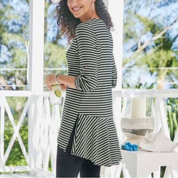 Soft Surroundings Calista Zip Tunic Top Striped Back White Longline Size Medium - Picture 2 of 11